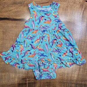 Posh peanut bamboo dancing dolphins lisa frank body suit twirl 12-18mo EUC